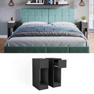 Vicco Nachttisch Enton schwarz, Schlafzimmerkommode 20x60 cm 2er Set 