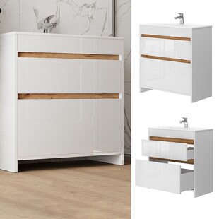 Vicco Waschbecken mit Unterschrank Detmold 80 cm breit, Waschtisch stehend Weiß 