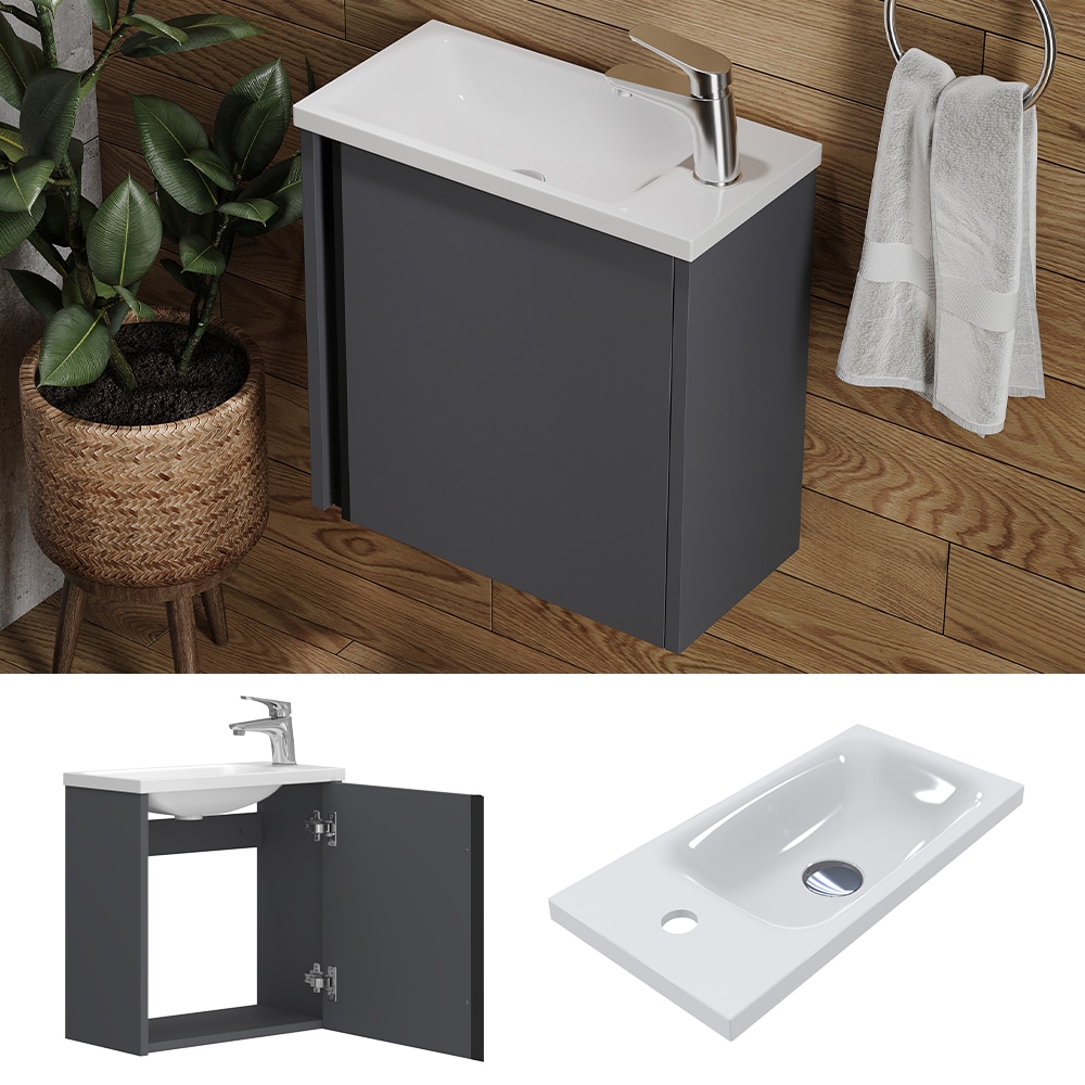 Vicco Waschbecken mit Unterschrank Kleo, 50 cm, Waschtisch mit T&uuml;r, Anthrazit Wandmontage 
