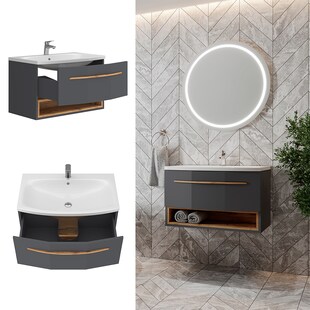 Vicco Waschbecken mit Unterschrank Stelantis, 80 cm, Anthrazit Eiche, Waschtisch 