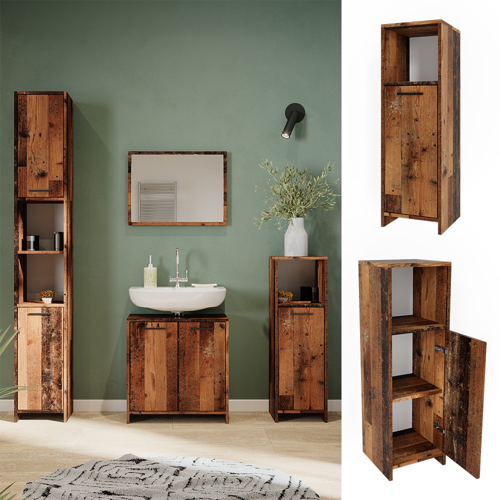 Vicco Midischrank Badschrank Badezimmerm&ouml;bel Kiko Old Style 30x95 cm modern Badezimmer Schrank Badm&ouml;bel Schrankt&uuml;r Schrankregal Schrankfach 