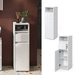 Vicco Midischrank Badschrank Badezimmermöbel Majest Weiß Hochglanz modern 30x96 cm Badezimmer Schrank Badkommode Badmöbel Fach Tür Schublade 