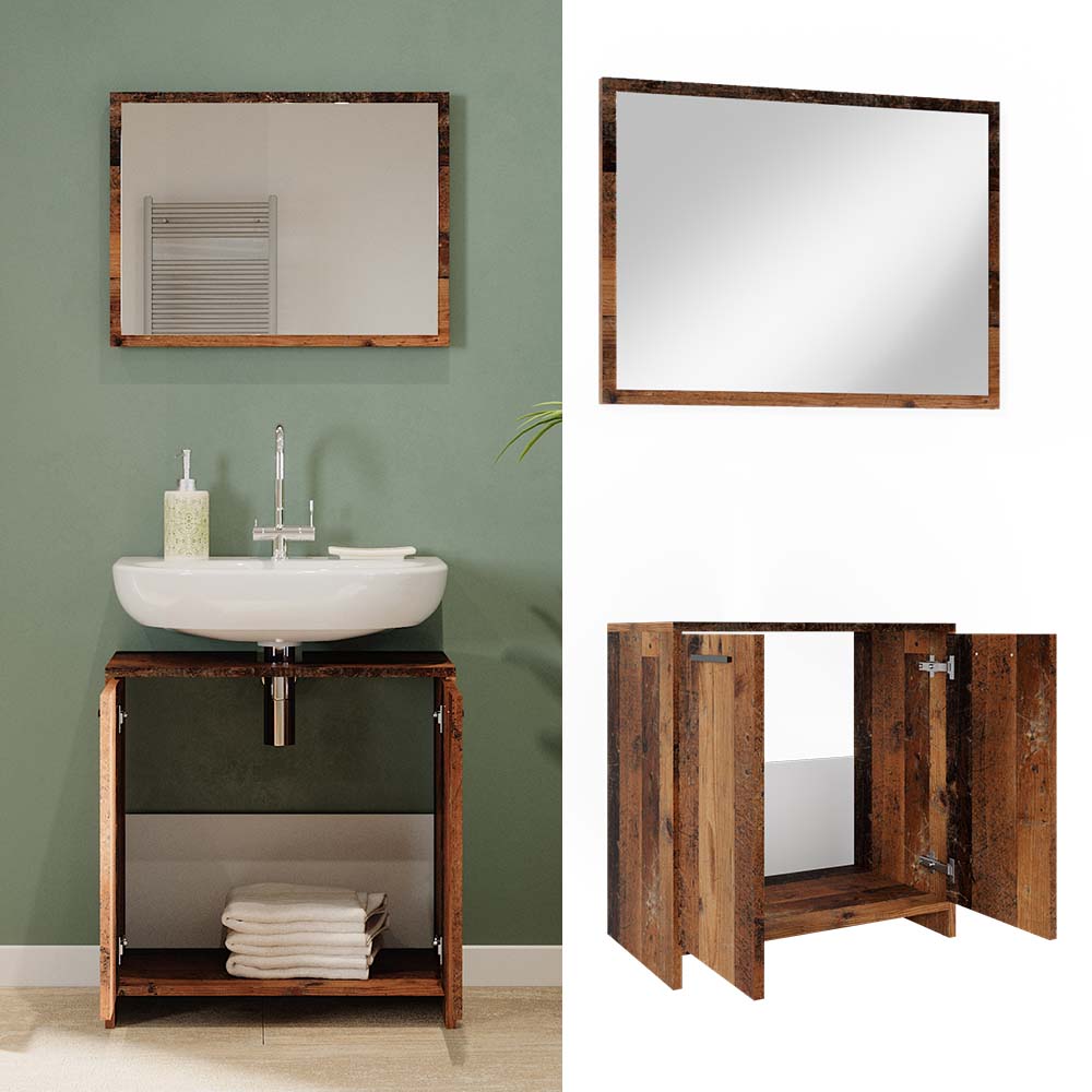 Vicco Badm&ouml;belset Kiko Old Style modern Badezimmerschrank Badschrank Badezimmerm&ouml;bel Waschtischunterschrank Badspiegel Schrankt&uuml;r Schrankfach 