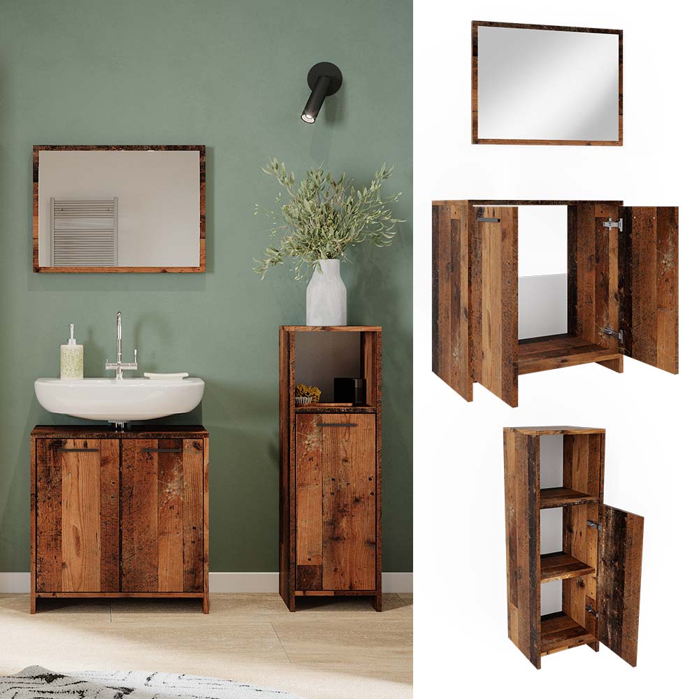 Vicco Badm&ouml;belset Kiko Old Style modern Badezimmerschrank Badschrank Badezimmerm&ouml;bel Waschtischunterschrank Badspiegel Midischrank Schrankt&uuml;r Schrankfach Schrankregal 