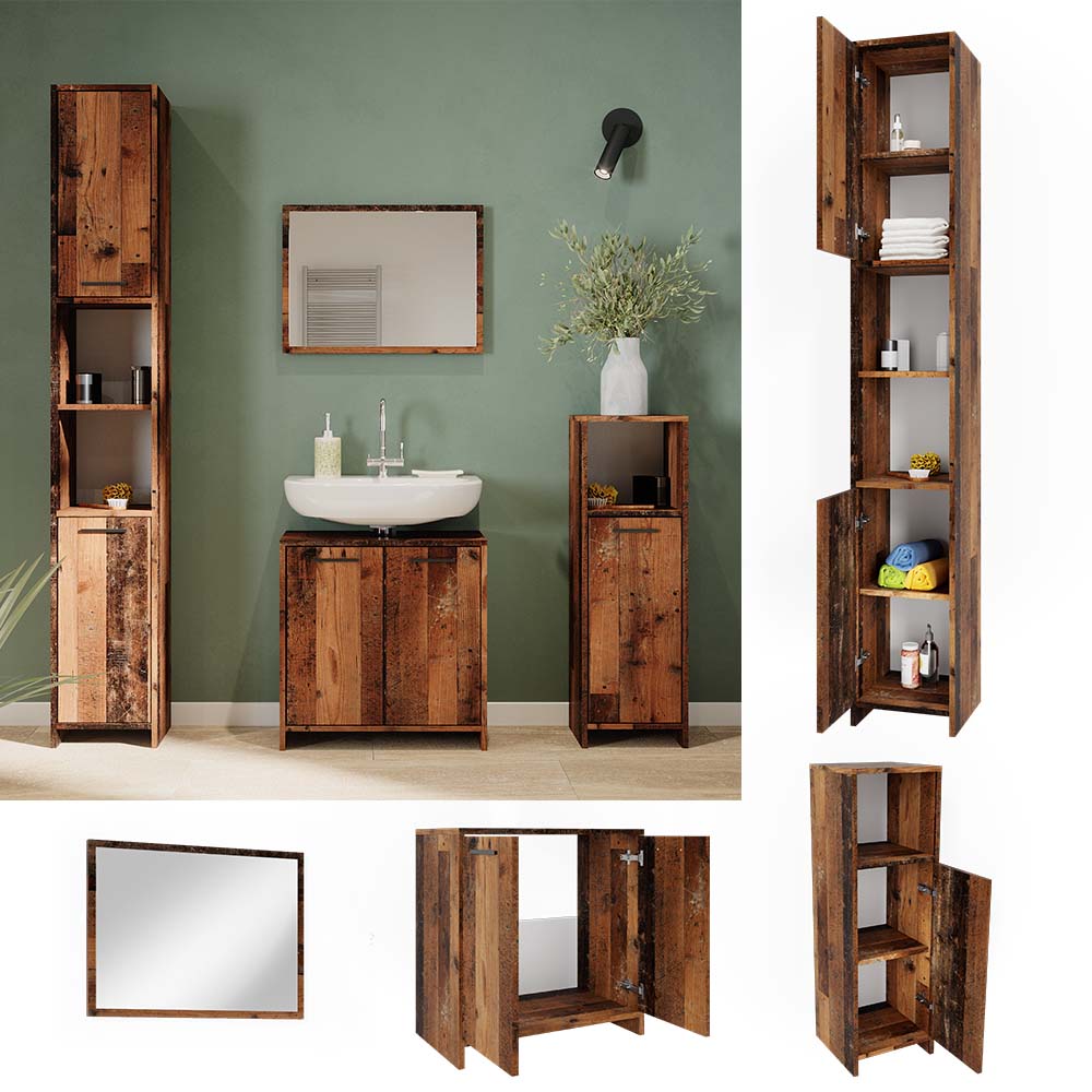 Vicco Badm&ouml;belset Kiko Old Style modern Badezimmerschrank Badschrank Badezimmerm&ouml;bel Waschtischunterschrank Badspiegel Hochschrank Midischrank Schrankt&uuml;r Schrankfach Schrankregal 