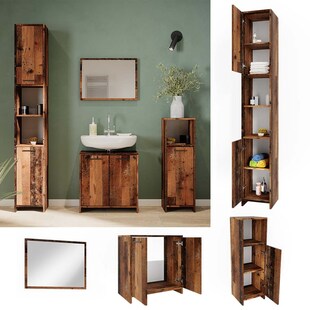Vicco Badmöbelset Kiko Old Style modern Badezimmerschrank Badschrank Badezimmermöbel Waschtischunterschrank Badspiegel Hochschrank Midischrank Schranktür Schrankfach Schrankregal 