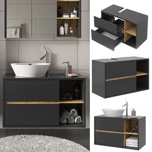 Vicco Waschtischunterschrank Waschbeckenunterschrank Viola Anthrazit Eiche modern 100x60 cm Badkommode Badschrank Badezimmer Schrank Badmöbel Schranktür Schrankfach 