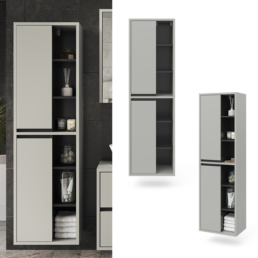 Vicco Hochschrank Badschrank Badezimmerm&ouml;bel Viola Grau Anthrazit modern 50x170 cm Badkommode Badezimmer Schrank Badm&ouml;bel Schrankt&uuml;r Schrankfach - Bild 1