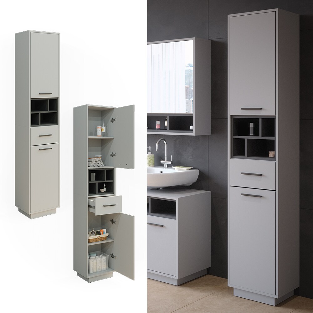 Vicco Hochschrank Badschrank Badezimmerm&ouml;bel Beatrice Grau Anthrazit modern 38x190 cm Badkommode Badezimmer Schrank Badm&ouml;bel Schrankt&uuml;r Schrankfach 