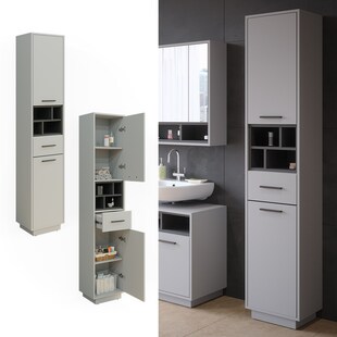 Vicco Hochschrank Badschrank Badezimmermöbel Beatrice Grau Anthrazit modern 38x190 cm Badkommode Badezimmer Schrank Badmöbel Schranktür Schrankfach 
