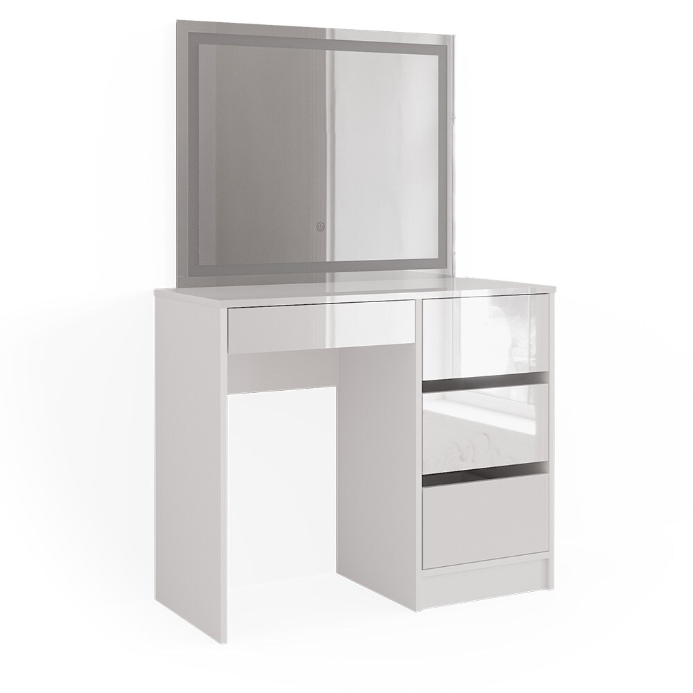 Vicco Schminktisch Sherry 90x75cm, Wei&szlig; Hochglanz, Kosmetiktisch mit LED-Spiegel 