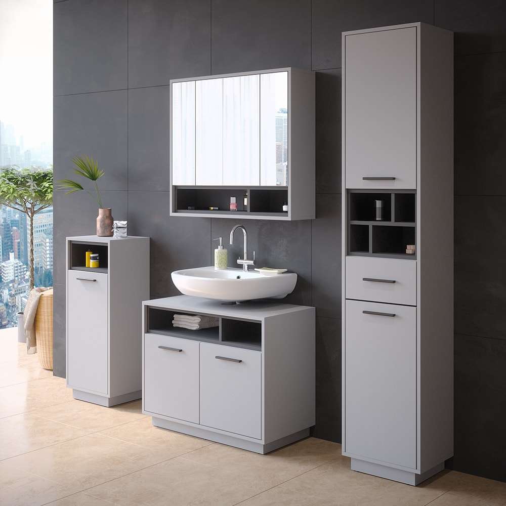 Vicco Badmöbel-Set Badezimmer-Möbel Bad-Schrank Beatrice Grau Anthrazit modern Badezimmerschrank Waschtischunterschrank Spiegelschrank Midischrank Hochschrank Schranktür Schrankfach bei Marktkauf online bestellen
