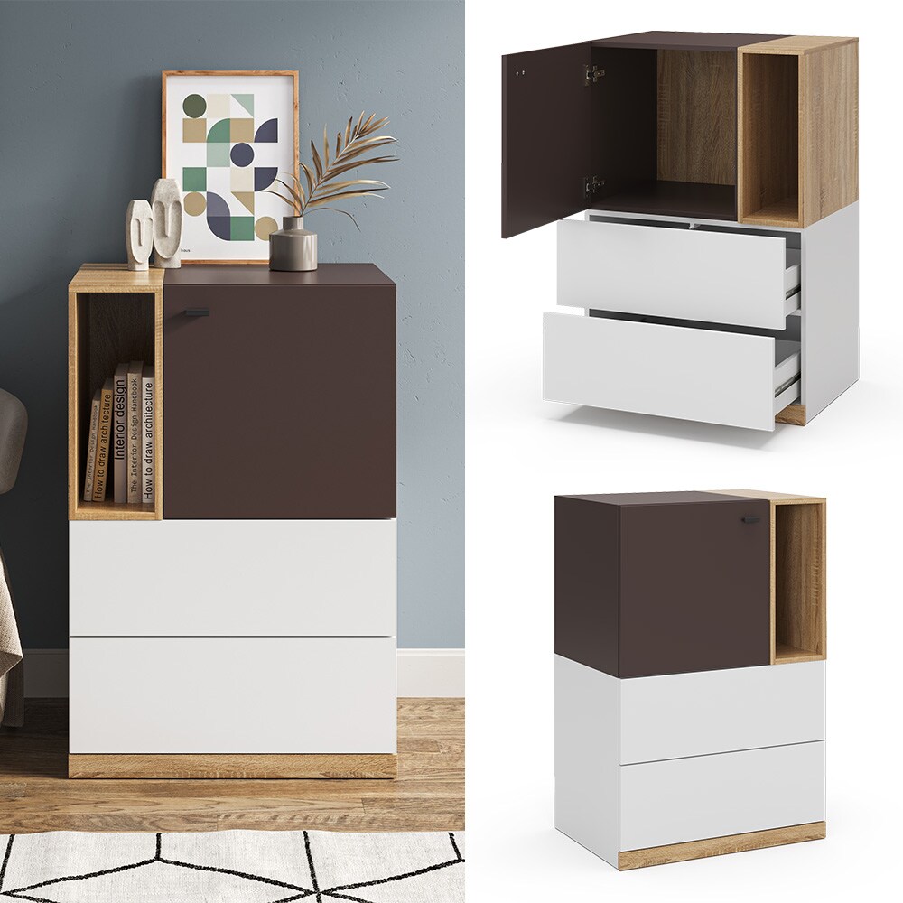 Vicco Sideboard Ph&ouml;nix 70x105cm, Wei&szlig;, Kommode mit 2 Schubladen f&uuml;r Wohnzimmer 