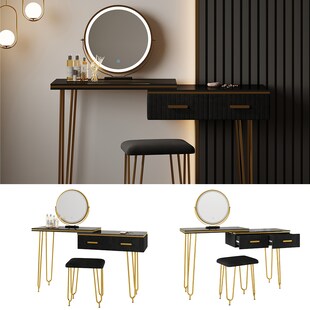 Vicco Schminktisch Zoey 120x37cm, Schwarz, Frisiertisch mit LED-Spiegel & Hocker 