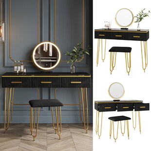 Vicco Schminktisch Layla 100x40cm, Schwarz, Frisiertisch mit LED-Spiegel & Hocker 