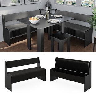 Vicco Küchenbank Sitzbank Esszimmerbank Roman Schwarz 137 cm modern Truhenbank Eckbankgruppe Esszimmergruppe Küchensitzgruppe Sitzbankgruppe Küchenmöbel Polstermöbel 