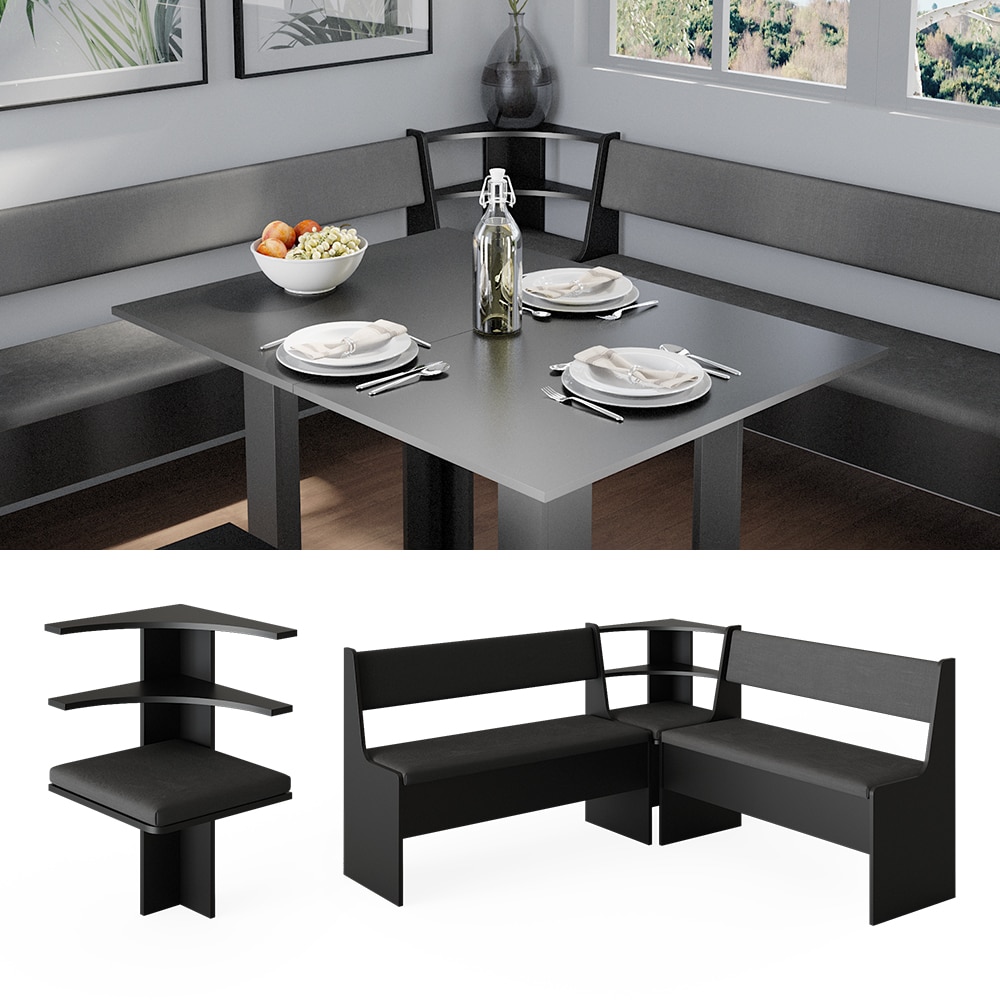 Vicco Eckbank Sitzecke K&uuml;chenbank Roman Schwarz 44 cm modern Sitzbank Esszimmerbank Eckbankgruppe Esszimmergruppe K&uuml;chensitzgruppe Sitzbankgruppe K&uuml;chenm&ouml;bel Polsterm&ouml;bel 