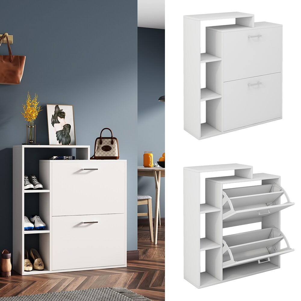 Oskar-Store Schuhschrank Tobias Wei&szlig;, 80 x 90 cm, 2-fach Schuhkipper mit Regal 