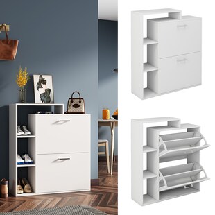 Oskar-Store Schuhschrank Tobias Weiß, 80 x 90 cm, 2-fach Schuhkipper mit Regal 