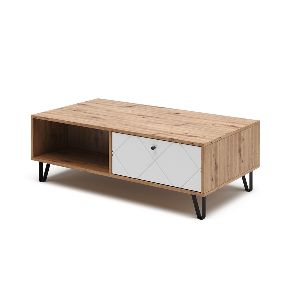 Vicco Couchtisch Nizza 110 x 37 cm, Artisan Wei&szlig;, moderner Tisch mit Ablagen 