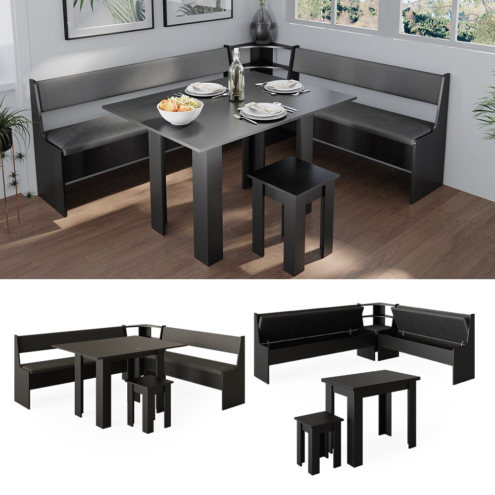 Vicco Eckbankgruppe K&uuml;chensitzgruppe Esszimmergruppe Roman Schwarz modern 210x180 cm Sitzbank Sitzecke K&uuml;chentisch Tischhocker K&uuml;chenm&ouml;bel Polsterm&ouml;bel Esszimmerm&ouml;bel 