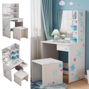 Oskar-Store Kinderschminktisch Schneeflocke 55 x 103 cm, Weiß, Schminktisch mit Hocker 