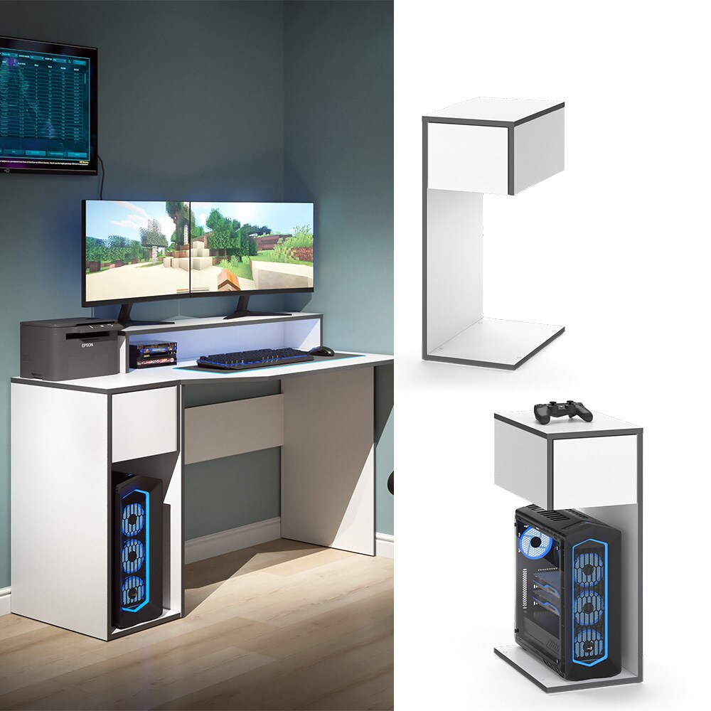 Vicco Computerschrank PC-Schrank B&uuml;roschrank Kron Wei&szlig; Grau 30x74 modern Beistellschrank Arbeitszimmer B&uuml;rozimmer Homeoffice Schublade B&uuml;rom&ouml;bel Mehrzweckschrank Ablage Aufbewahrung 