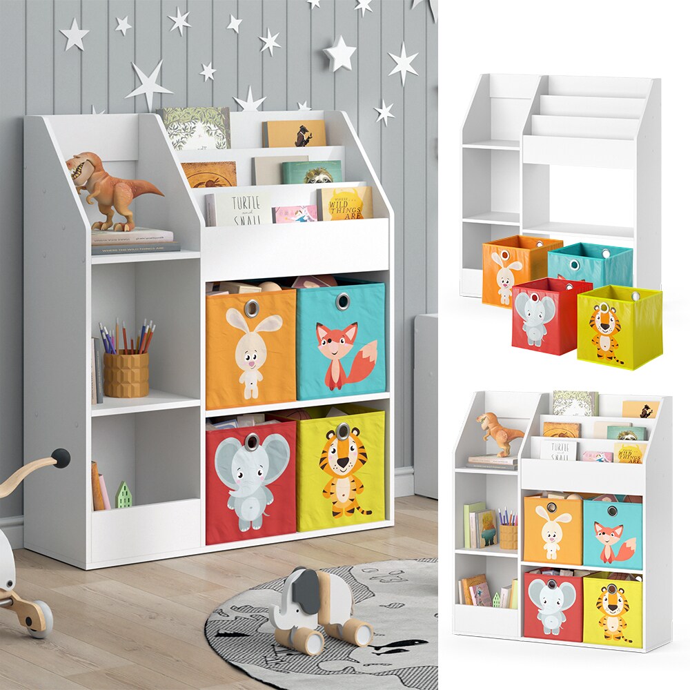 Vicco Kinderregal B&uuml;cherregal Wandregal Luigi Wei&szlig; 100x114 cm modern Faltbox Kinderzimmer Regal Spielzeugregal Dekoregal Standregal Aufbewahrungsregal W&uuml;rfelregal Ablage Fach freistehend 