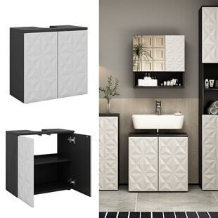Vicco Waschtischunterschrank Waschbeckenunterschrank Edge Schwarz Weiß modern 60x57 cm Badezimmer Schrank Badschrank Badkommode Badmöbel 2 Türen 