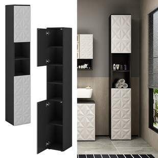 Vicco Hochschrank Badschrank Badezimmermöbel Edge Schwarz Weiß modern 30x190 cm Badkommode Badezimmer Schrank Badmöbel 2 Türen 6 Fächer 