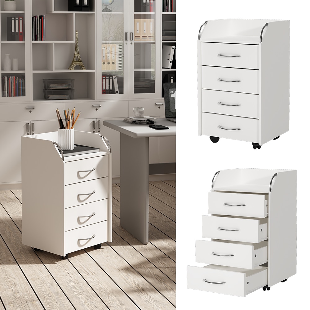 Vicco Rollcontainer Gwendolyn, Wei&szlig;, 40x65x 36 cm, 4 Schubladen, B&uuml;roschrank 