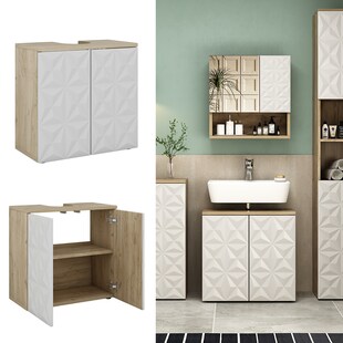 Vicco Waschtischunterschrank Waschbeckenunterschrank Edge Eiche Weiß modern 60x57 cm Badezimmer Schrank Badschrank Badkommode Badmöbel 2 Türen 