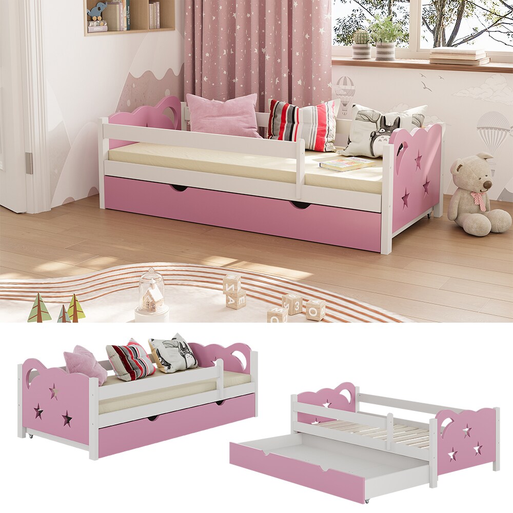 VitaliSpa Kinderbett Einzelbett Juniorbett Jessica Wei&szlig; Pink 160x80 cm modern Kinderzimmer Bett Bettschublade Rausfallschutz 