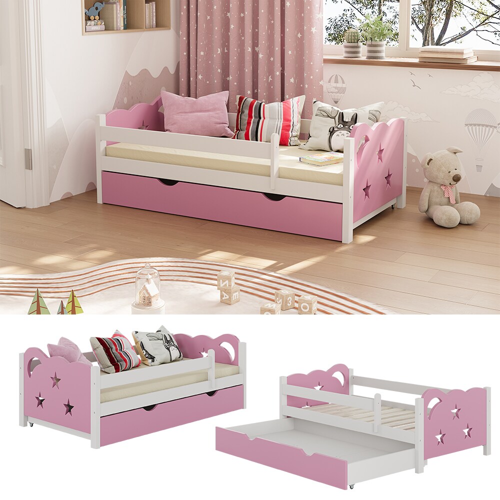 VitaliSpa Kinderbett Einzelbett Juniorbett Jessica Wei&szlig; Pink 140x70 cm modern Kinderzimmer Bett Bettschublade Rausfallschutz 
