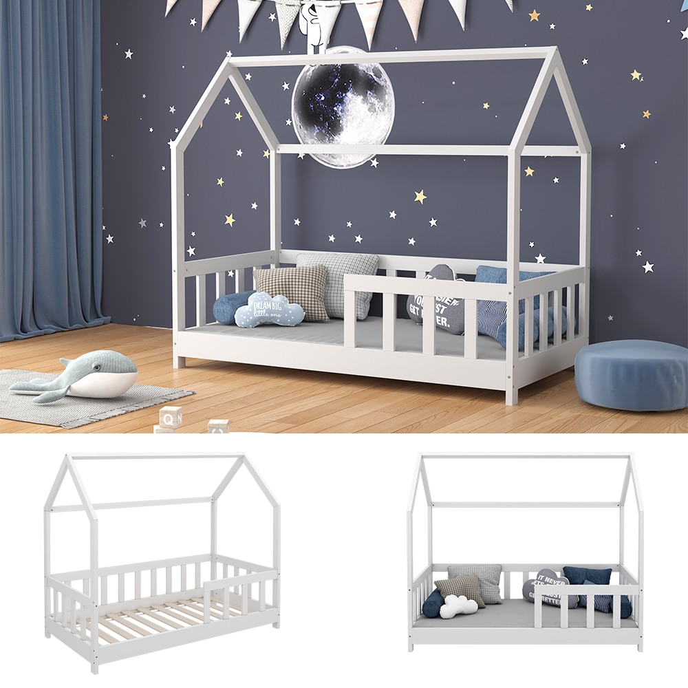 VitaliSpa Kinderbett Bettenhaus Einzelbett Michelle Wei&szlig; 140 x 70 cm modern Kinderzimmer Bett Lattenrost Rausfallschutz 