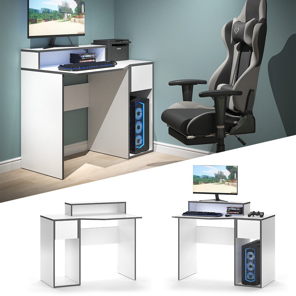 Vicco Computerm&ouml;belset Kron Wei&szlig; Grau modern Computertisch Computerschrank Schreibtisch B&uuml;rotisch PC-Tisch Arbeitszimmer Homeoffice B&uuml;rom&ouml;bel Monitorempore 