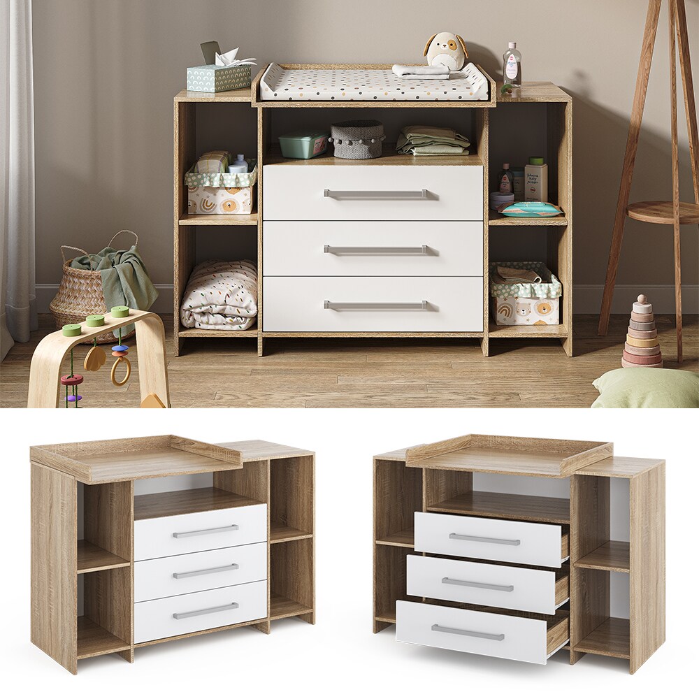 Vicco Wickelkommode Oskar XL 143 x 100 cm, Sonoma Wei&szlig;, inklusive Wickelauflage 