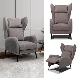 VitaliSpa Ohrensessel mit Liegefunktion Chelsea, Grau, Relaxsessel mit Fußablage 