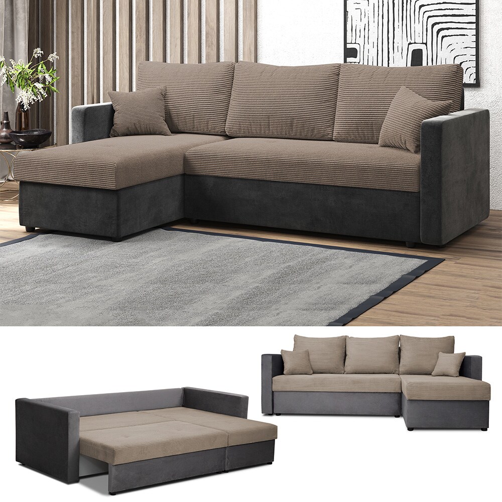VitaliSpa Ecksofa mit Schlaffunktion, Schlafcouch mit Bettkasten f&uuml;r Wohnzimmer 