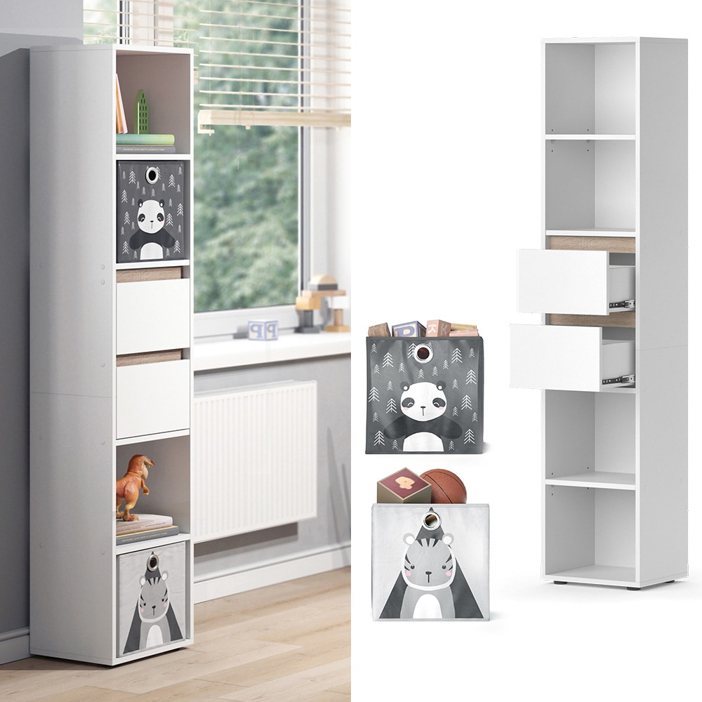 Vicco Kinderregal B&uuml;cherregal Standregal Robert Wei&szlig; 36 x 171 cm modern Faltboxen Kinderzimmer Regal Wandregal Aufbewahrungsregal Spielzeugaufbewahrung 