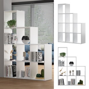 Vicco Treppenregal Aramis 9 Fächer Weiß, 103,5 x 144 cm, Standregal weiß mit 9 Fächer 