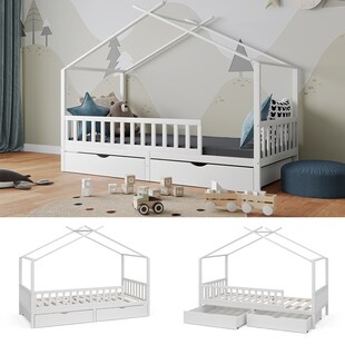 Vitalispa Kinderbett Bettenhaus Einzelbett Franka Weiß 200 x 90 cm modern Kinderzimmer Bett Bettschublade Lattenrost Rausfallschutz 
