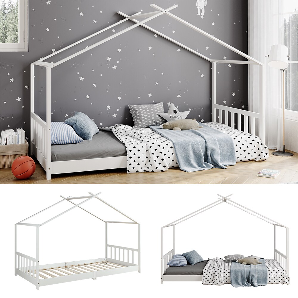 Vitalispa Kinderbett Bettenhaus Einzelbett Fredericke Wei&szlig; 200 x 90 cm modern Kinderzimmer Bett Lattenrost Rausfallschutz 
