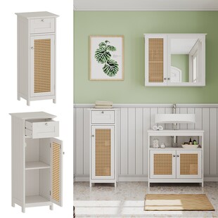 Vicco Midischrank Rosario 32 x 87 cm, Weiß, 1 Tür, 1 Schublade, Badezimmer, modern 