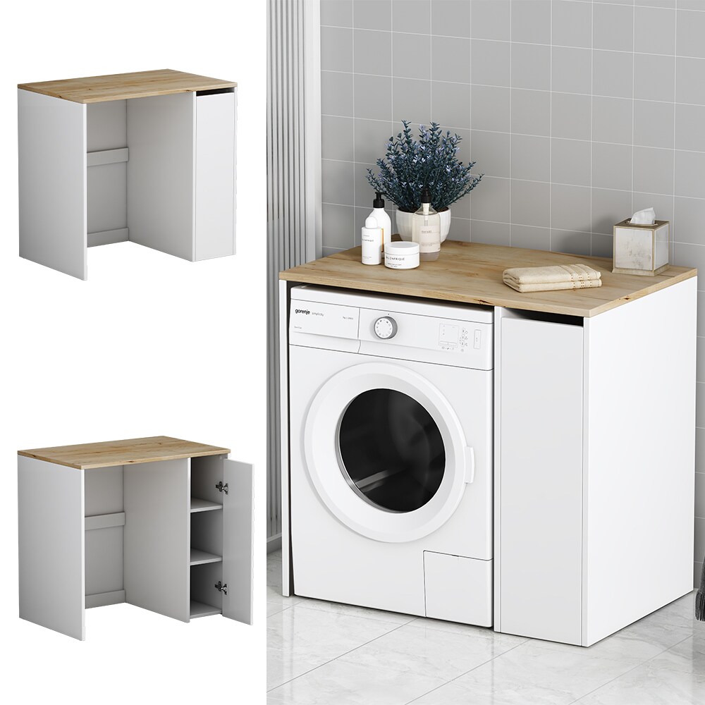 Oskar-Store Waschmaschinenschrank Viktor 93,5 x 60 cm, Eiche Wei&szlig;, Badschrank 