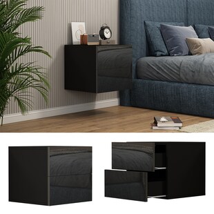 Vicco Nachtschrank Sofie 49,6 x 45 cm, Schwarz Hochglanz, 2 Schubladen 