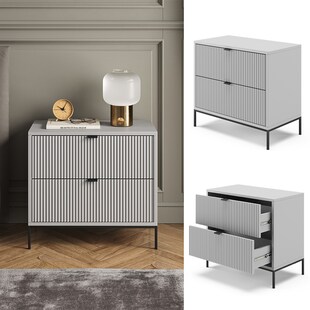 Vicco Nachtkommode Eliza, Grau 66 x 36 cm, Nachttisch mit 2 Schubladen, modern 