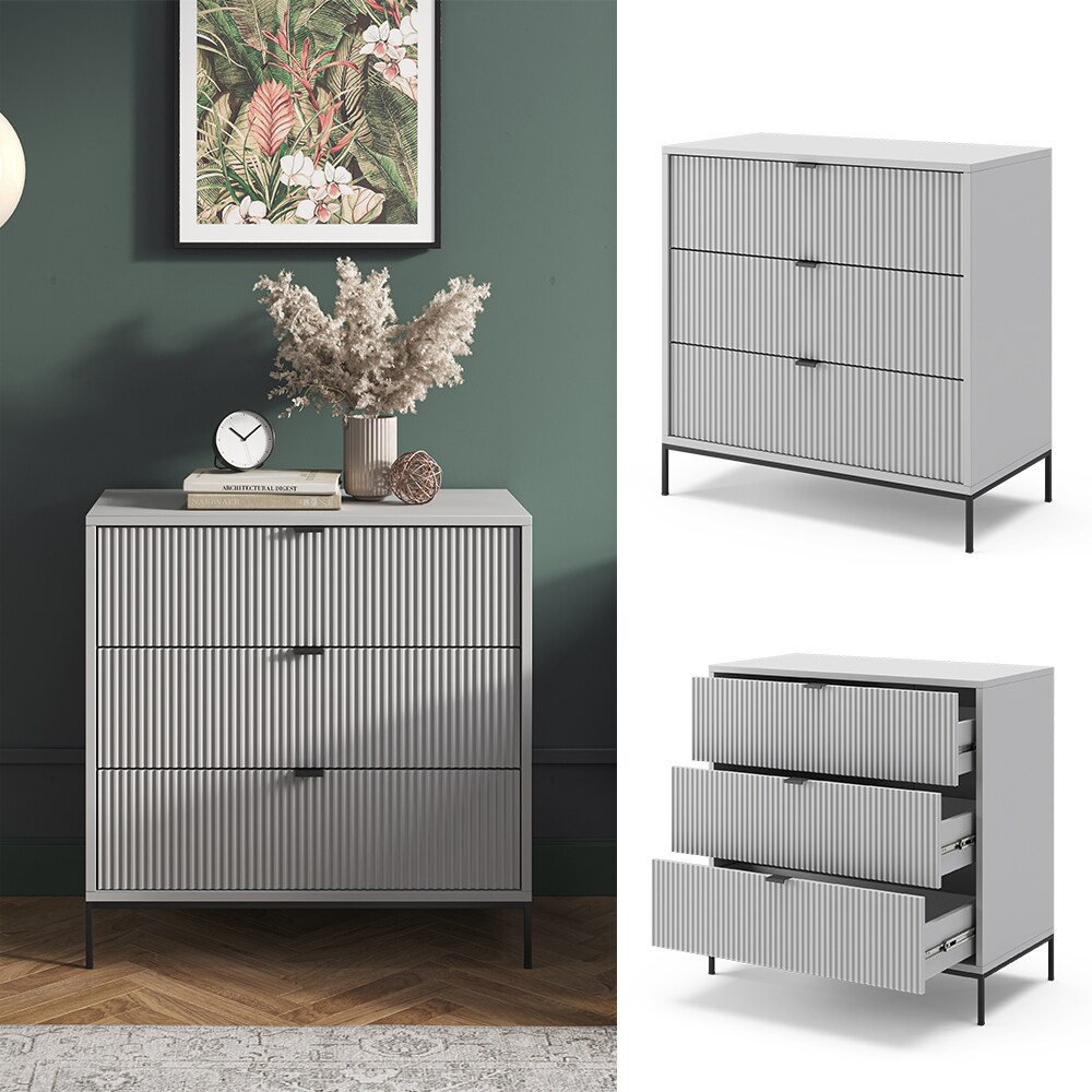 Vicco Kommode Eliza, Grau 80 x 42 cm, mit 3 Schubf&auml;cher, Wohnzimmer, Schlafzimmer 