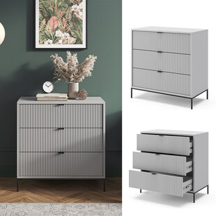 Vicco Kommode Eliza, Grau 80 x 42 cm, mit 3 Schubfächer, Wohnzimmer, Schlafzimmer 