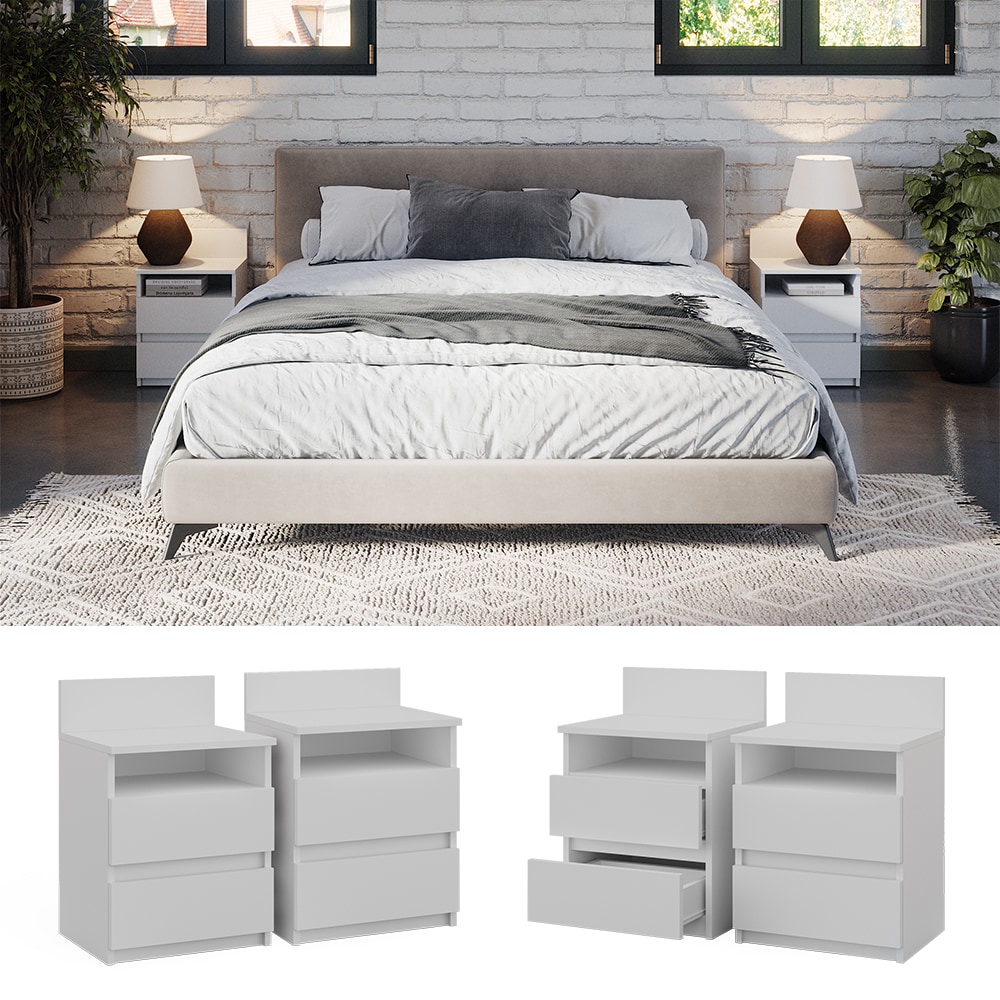 Vicco Nachttisch 2er Set Monty, 39,6 x 59,1 cm, Wei&szlig;, Nachtschrank, 2 Schubf&auml;cher 
